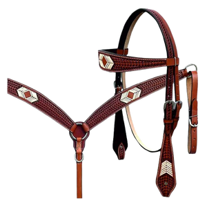 Ensemble de sellerie western en cuir artisanal EquiElite Exports avec têtière et collier de poitrine réglables, tailles Full/Cob - Product Image 1