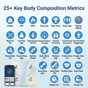 Smart Digital Body Fat <b>Scale</b> with Bluetooth LED Display Glass Rectangle Shape for Bathroom Use 180kg Capacity - Product Image 2