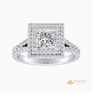 Anillo Halo de Plata 925 con Corte Princesa y Moissanita para Mujer, Joyería de Lujo para Regalo de Compromiso Nupcial - Product Image 1