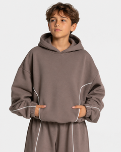 Sweat-shirt à capuche personnalisé pour garçon OEM, marron avec détails contrastés, décontracté, surdimensionné, en molleton premium, pull à capuche pour garçon - Product Image 1
