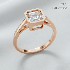 แหวนเพชรเพาะเลี้ยง 1.7 กะรัต รับรองโดย IGI ตัวเรือนทองคำแท้ 9K แบบฝังขอบ สำหรับเป็นของขวัญหมั้นหรือวันครบรอบสำหรับผู้หญิง รับสั่งทำพิเศษจากซัพพลายเออร์ - Product Image 1