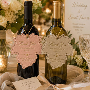 Étiquette personnalisée en cuir végétalien pour bouteille de vin, ruban, étiquette cadeau personnalisée pour vin, vente en gros, marque de cave à vin OEM, étiquette de bouteille d'alcool - Product Image 6