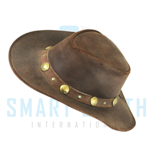 Vintage Distressed Leather Cowboy <b>Hat</b> Western Riding <b>Hat</b> with Decorative Concho <b>Band</b> for Ranch Outdoor Equestrian Wear - Product Image 3