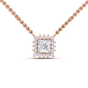 Pendentif solitaire halo en diamant de laboratoire certifié IGI, taille princesse, en or jaune/blanc/rose 9 carats, design micro-pavé élégant - Product Image 5