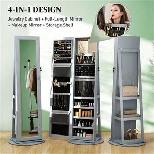 Gray Decorative Mirror Jewelry Cabinet with Storage Rack <b>Makeup</b> <b>Vanity</b> - Product Image 2