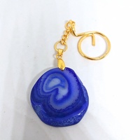 Venta al por mayor de ágata azul rebanada llavero al por mayor de piedras naturales artesanías de cristal Reiki rocas minerales Jade llaveros