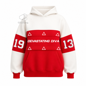Delta |   Sigma |   Sudadera con Capucha para Mujer de la Hermandad Theta, Diseño Color Block Rojo y Blanco, Sudadera Universitaria, Ropa Griega - Product Image 1