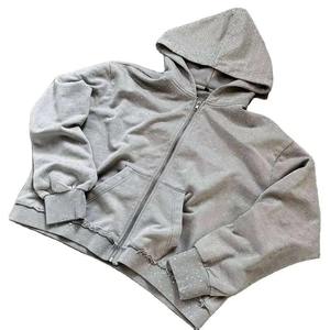 Sweat à capuche zippé personnalisé en coton 100% avec strass, effet délavé, style vintage, streetwear pour homme - Product Image 2