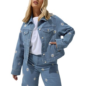 Chaqueta Vaquera Elegante para Mujer, Corte Regular, con Botones, Ecológica, Informal, Bordado Oscuro, Servicio OEM Personalizable, a la Moda - Product Image 1