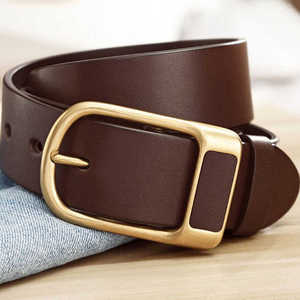 Ceinture en cuir véritable, peau de vache, couleur unie, boucle rectangulaire en alliage, largeur 3,8 cm, formelle, durable - Product Image 3