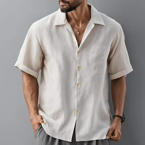 New Blouse Cotton <b>Linen</b> Shirt Men Loose <b>Tops</b> Short Sleeve Spring Autumn Summer Casual Hawaiian Beach Shirts - Product Image 2