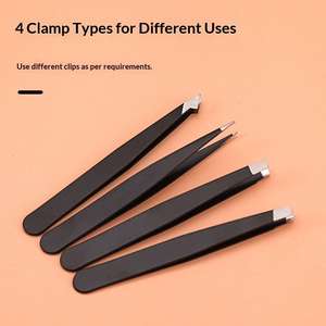 Ensemble de 4 pinces à épiler en acier inoxydable de haute qualité pour sourcils, avec étui en cuir et pointe fine - Vente en gros - Product Image 3