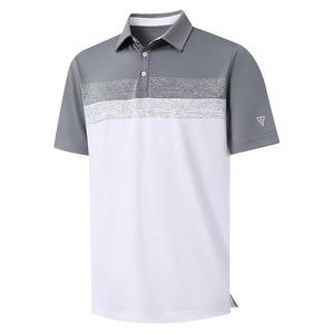 Chemises de golf pour hommes, coupe ajustée, imprimé sur la poitrine, blocs de couleur, évacuation de l'humidité, polos décontractés à manches courtes - Product Image 1