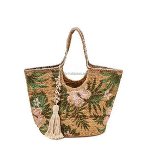Sac fourre-tout en jute tressé durable avec deux sangles Sacs en jute imprimés tressés à la main pour la mode féminine - Product Image 5