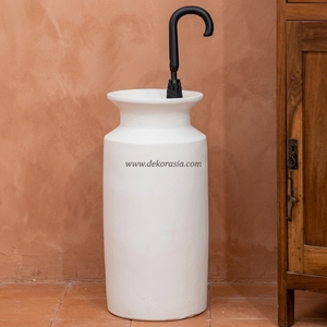 Tanung Petit Vase Cylindrique Blanc Rustique en Terre Cuite, Support de Parapluie Artisanal en Céramique, Pot de Sol en Gros - Product Image 3