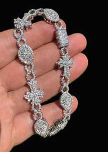 Iced Out Cross VVS Moissanite Diamond Round And Baguette Cut 925 Sterling Silver Luxury Statement Gift <b>Bracelet</b> For Unisex Wear - Product Image 2