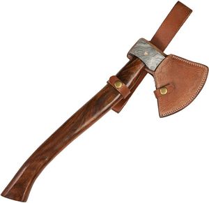 Handmade <b>Axe</b> Damascus Steel Blade <b>Wood</b> Handle With Leather Sheath Outdoor Knife - Product Image 1