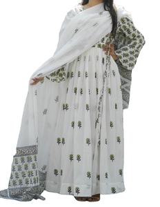 Verde Oliva Blockprint Angrakha Suit Ladies Girls Calidad Moda India Kurti Pantalones Dupatta Elegante Salwar Parties Direct - Product Image 1