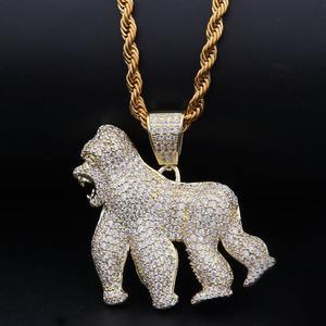 Nuevo Colgante de Diamantes con Diseño de Gorila Rugiente King Kong, Estilo Hip Hop Europeo y Americano, Gorila Caminando, Chapado en Oro de 14K - Product Image 4