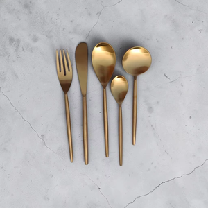 Gold Plated Cutlery Set <b>Mirror</b> Finish Long Handle Minimalist Design Wedding Tableware - Product Image 6