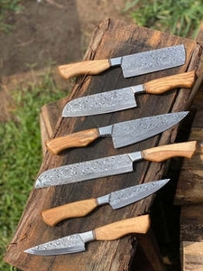 Ensemble de couteaux de cuisine professionnels très demandés, 5 pièces, couteau de chef en acier Damas avec manche en bois, commande minimum de 10 pièces - Product Image 4