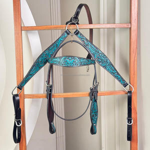 Conjunto de cuello de pecho y cabeza de cuero mecanizado a mano Premium personalizado de alta calidad, tachuela de caballo occidental con artesanía duradera - Product Image 4