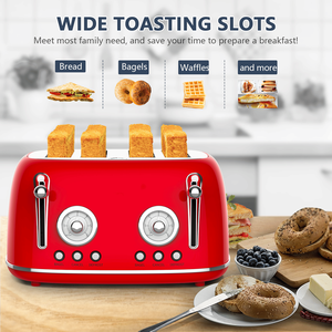 Vintage Style 4-Piece Red Dual Control <b>Toaster</b> Oven 1.5 Inch Slots Anti-Clogging Design with 6 Temperature Adjust Options - Product Image 3