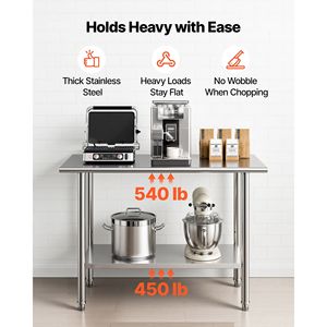 Tavolo da Lavoro Commerciale per Cucina 24x48 Pollici in Acciaio Inossidabile con Ripiano Inferiore Regolabile per Carichi Pesanti, Ideale per Preparazione Alimenti - Product Image 4