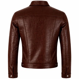Blouson en cuir véritable marron gaufré pour homme, coupe ajustée personnalisée, style camionneur, fermeture boutonnée, décontracté, pour motard - Product Image 3