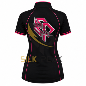<b>Women's</b> <b>Black</b> Short Sleeve for <b>Shirt</b> with Pink Trim Breathable Quick Dry Knitted 100% Cotton Casual Sport - Product Image 4