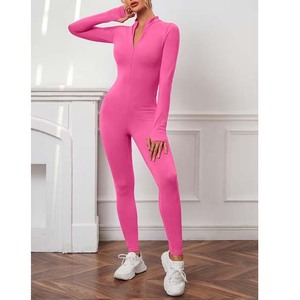Women's Yoga <b>Jumpsuit</b> High Elasticity 78% Nylon <b>22</b>% Spandex Sleeveless Zip Front Open Back High Waist Skinny Fit Diamond Print - Product Image 4