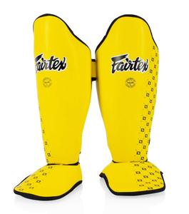 Protège-tibias de boxe thaï Fairtex en cuir véritable jaune de haute qualité pour le sparring – Vente chaude - Product Image 2