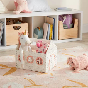Cesta de mimbre tejida a mano para niños, contenedor de almacenamiento cuadrado, diseño circular en colores pastel, organizador sostenible para guardería, proveedor mayorista - Product Image 2