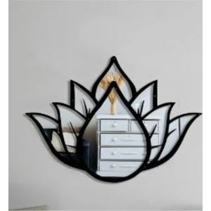 Miroir décoratif bohème élégant en forme de lotus, art mural encadré, design floral minimaliste, miroir en verre, décoration pour studio de yoga, spa, salon - Product Image 1