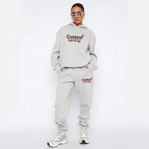 Sweat-shirt à capuche surdimensionné pour femmes avec logo personnalisé pantalon solide et chaud polaire coton poly tissu lavé technique hiver - Product Image 1