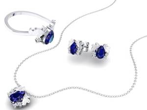 REYES New Design 925 Sterling <b>Silver</b> Pear Cut 2.5Ct Blue Sapphire Gemstone <b>Earrings</b> Necklace Sets For <b>Women</b> Wedding Gift Jewelry - Product Image 2