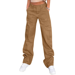 Hot Selling Women <b>Cargo</b> Pants Casual Loose Fit Elastic Waist Breathable Multi Pocket Trousers Solid Color Fashion Women's Pants - Product Image 6