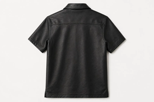 เสื้อเชิ้ตแขนสั้นลำลองผู้ชาย ผ้าซาตินหนังสีดำ ปกคอพับ สีพื้น ใส่ได้ในฤดูหนาว ระบายอากาศได้ดี ผ้าถักน้ำหนัก 220 กรัม - Product Image 5