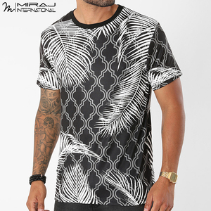 T-shirt graphique unisexe personnalisé en gros, imprimé sur toute la surface, motif tropical noir et blanc, vêtement d'été tendance, transfert thermique - Product Image 2