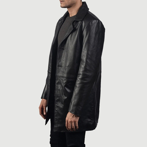 Wholesale Cheapest Price <b>Men's</b> <b>Long</b> Motorcycle Trench Coat For Custom Made Fashionable Genuine Leather with Belt Closure - Product Image 2
