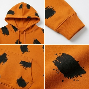 Sudadera con Capucha de Forro Polar para Hombre, Personalizada con Logotipo OEM, de Algodón Grueso, Oversize, con Estampado Gráfico de Apliques Naranja, Estilo Urbano, con Bolsillo - Product Image 6