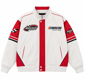 เสื้อแจ็คเก็ตแข่งรถ NASCAR วัสดุพรีเมียม โพลีเอสเตอร์/คอตตอน สีขาวแดง เสื้อแจ็คเก็ตมอเตอร์สปอร์ตสำหรับผู้ชาย ดีไซน์ใหม่หรือหลากหลายแบบ - Product Image 4