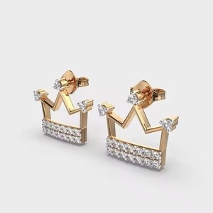 Crown Shape Luxury Diamond <b>Earrings</b> for Women's Certified Brilliant Round Cut Sustainable Fine Available For Sale - Product Image 1