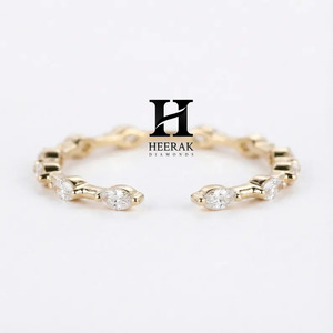 Custom 14K Gold Marquise Diamond Open Cuff Ring Lab Grown Diamond Minimalist Stackable Wedding Band for Women - Product Image 3