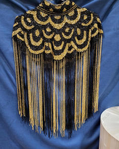 Châle de luxe noir et or avec strass, franges perlées, broderie tourbillonnante, pour mariage et soirée, artisanat indien ODM - Product Image 2