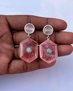 Pendientes Colgantes de Turmalina Rosa y Cuarzo Rosa, Plata de Ley Chapada en Oro, Joyería Hecha a Mano de Lujo, Elegante Regalo para Mujer, Fiesta - Product Image 5