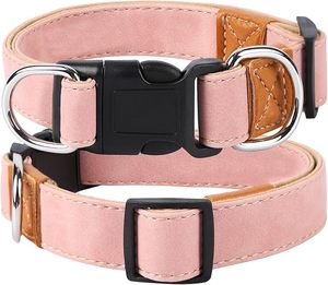 Collier pour chien en cuir rose avec boucle réglable pour animaux de compagnie - Product Image 1