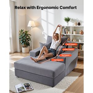 Chaise longue divano letto modulare oversize da interno in velluto a coste senza struttura da 44 pollici con cuscini decorativi e braccioli - Product Image 2