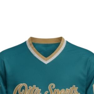 Maillot de hockey sur glace sublimé bleu sarcelle pour homme, col en V, rayé, en polyester, pour l'entraînement et les performances sportives en équipe - Product Image 3