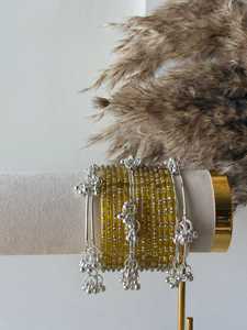 Multi Silver Plated Pearl Trendy Geometric Kashmiri Jhumki Churiyan <b>Bangles</b> <b>Set</b> Bridal Wedding Party Wear Premium Wholesale - Product Image 4